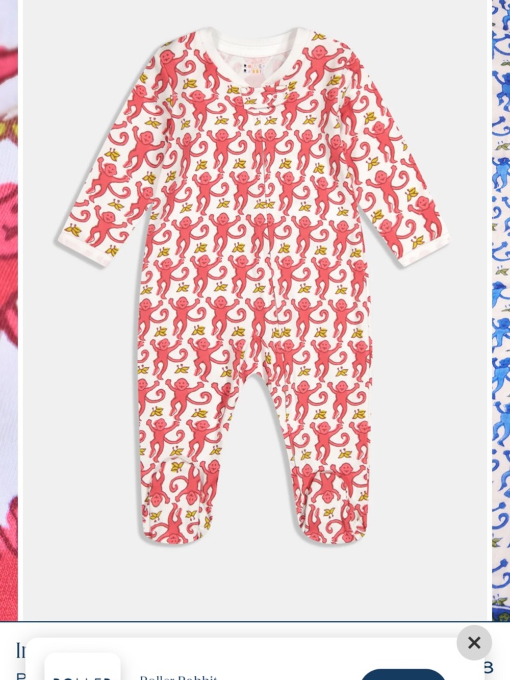 Roller Rabbit Infant Monkey Zipper Footie